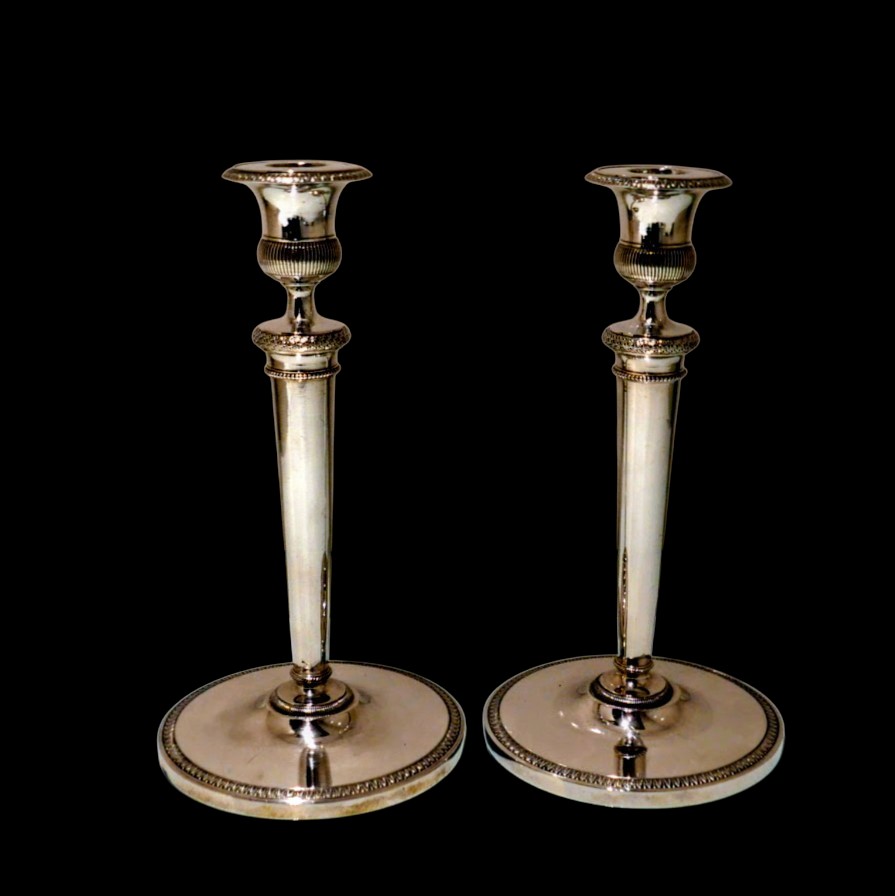 Early 19th Century Antique Italian Pair Silver Candlesticks Milan Circa 1820 Eugenio Brusa